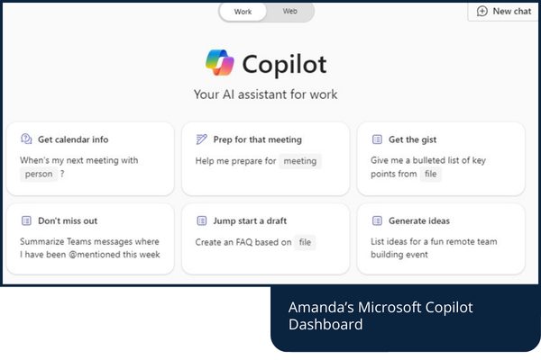 An example of Amanda's Copilot dashboard/task options