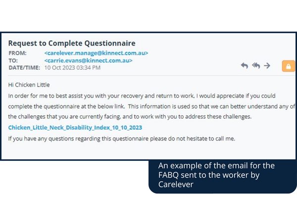 An example of an email sent to a worker with a link to a digitised psychological assessment questionnaire 